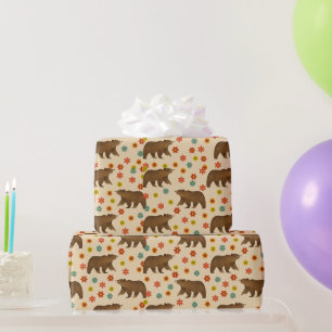 Bear Floral Pattern Wrapping Paper