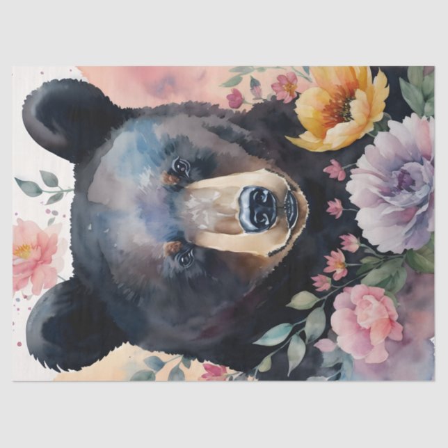 Bear Floral Watercolor Art Tissue Paper (Front)