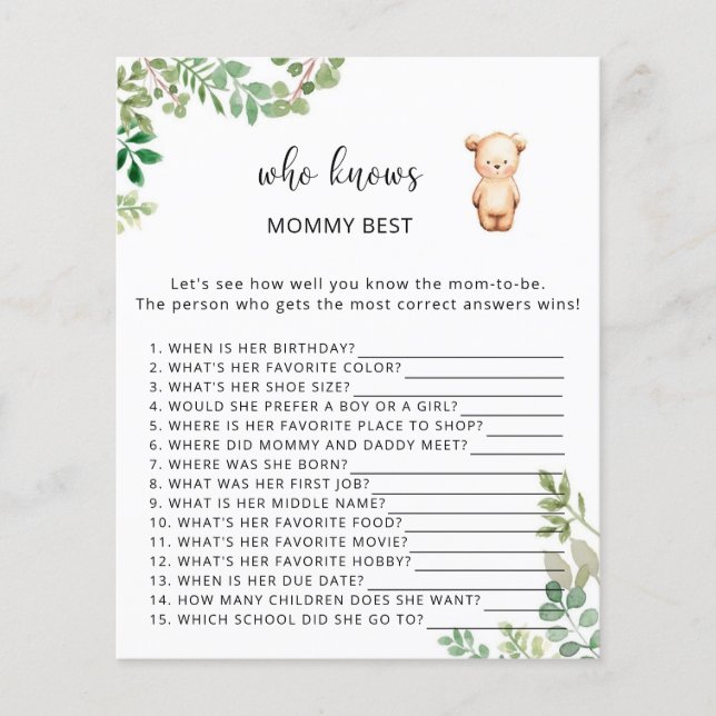 Bear floral Who knows mummy best (Front)