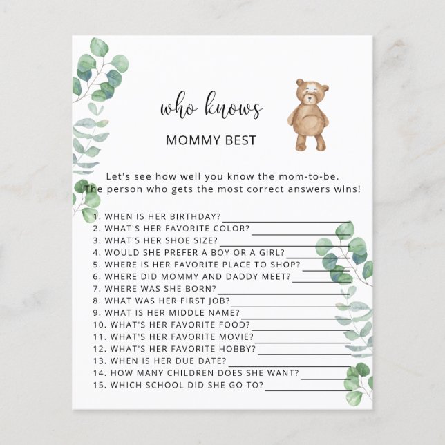 Bear floral Who knows mummy best (Front)