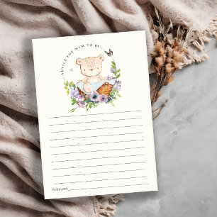 Bear Flower Basket Blue Advice for Mum Baby Shower Enclosure Card