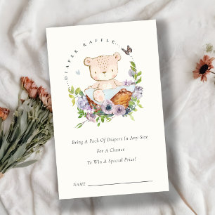 Bear Flower Basket Blue Diaper Raffle Baby Shower Enclosure Card