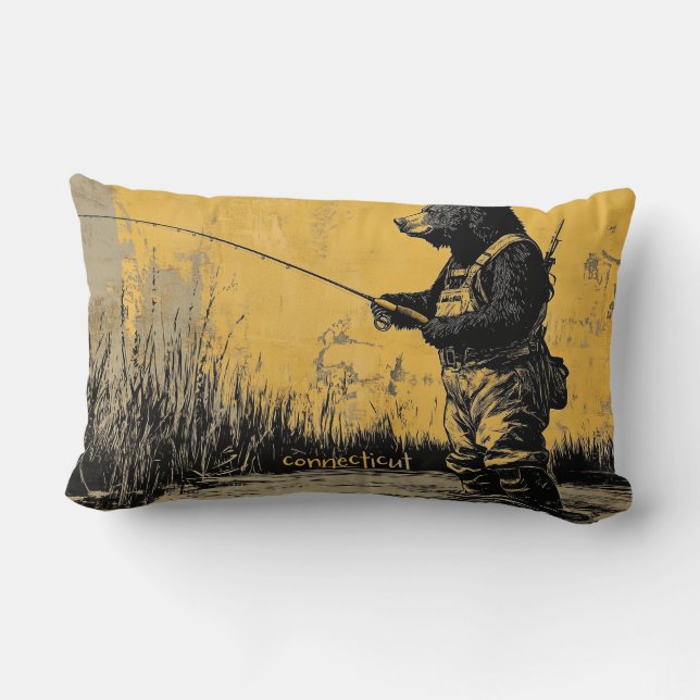 Bear Fly Fishing Throw Pillow (Back)