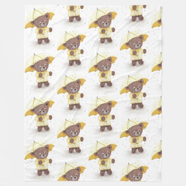 Bear-foot in the Rain Fleece Blanket (Front)