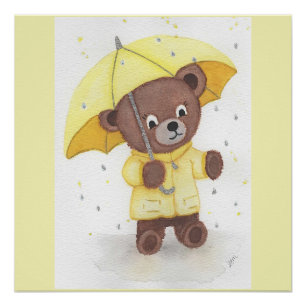 Bear-foot in the Rain Poster