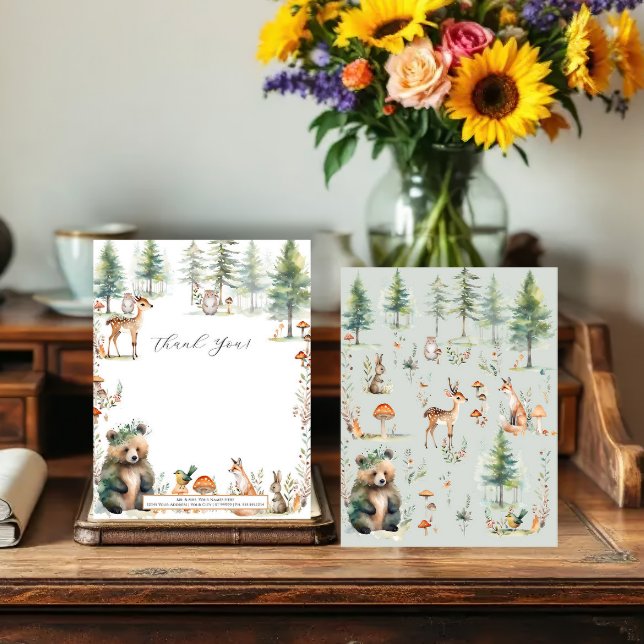 Bear Forest Deer Cute Animals Woodland Baby Shower Thank You Card (Creator Uploaded)