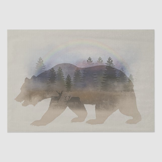 Bear Forest Roe Deer Rainbow Silhouette Tissue Paper (Front)