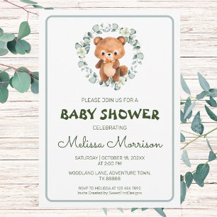 Bear Forest Watercolor Baby Shower Invitation
