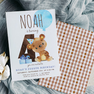 Bear Fourth Birthday Invitation
