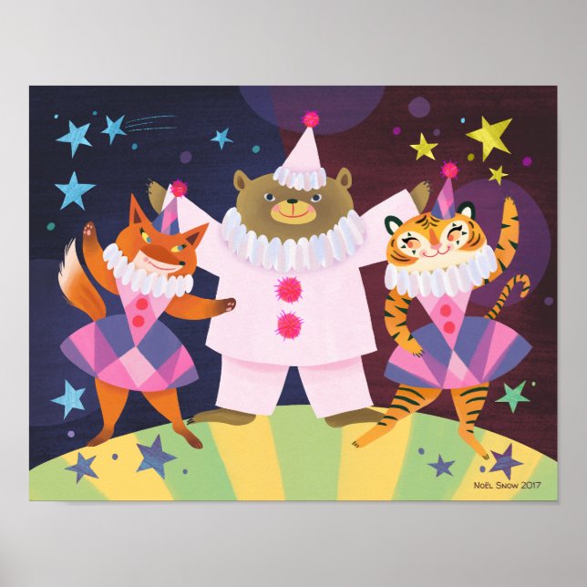 Bear, Fox and Tiger Pierrot Clown Art Print (Front)