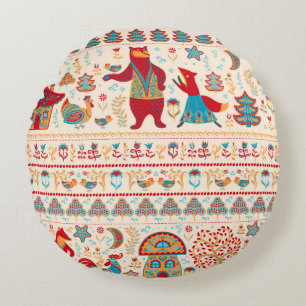 Bear,fox,rooster and chicken with chicken,fairy ho round cushion