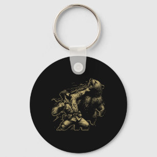 Bear Funny Man Punching Bear Retro Vintage Hunting Key Ring