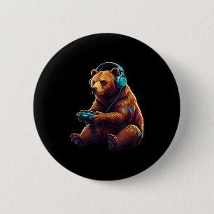 Bear Gaming Animal Video Games Funny Bear  6 Cm Round Badge