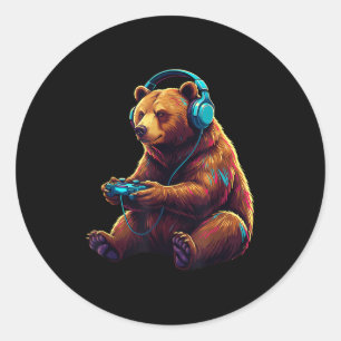Bear Gaming Animal Video Games Funny Bear Classic Round Sticker