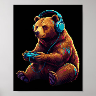 Bear Gaming Animal Video Games Funny Bear  Poster