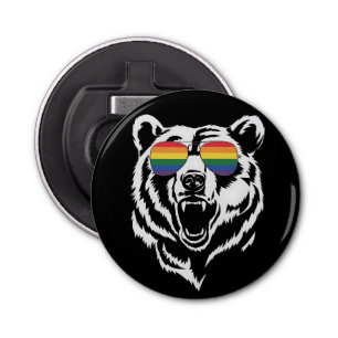 Bear Gay LGBTQ Rainbow Sunglasses Pride Flag Bottle Opener