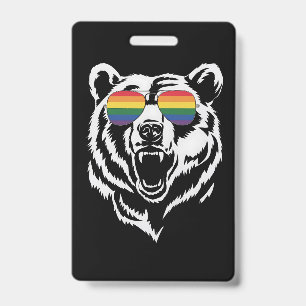 Bear Gay LGBTQ Rainbow Sunglasses Pride Flag ID Badge