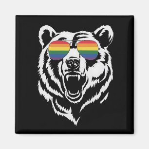 Bear Gay LGBTQ Rainbow Sunglasses Pride Flag Magnet