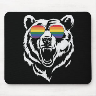 Bear Gay LGBTQ Rainbow Sunglasses Pride Flag Mouse Pad