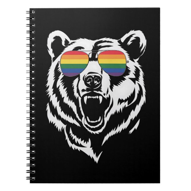 Bear Gay LGBTQ Rainbow Sunglasses Pride Flag Notebook (Front)