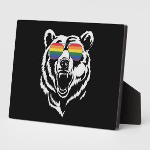 Bear Gay LGBTQ Rainbow Sunglasses Pride Flag Plaque