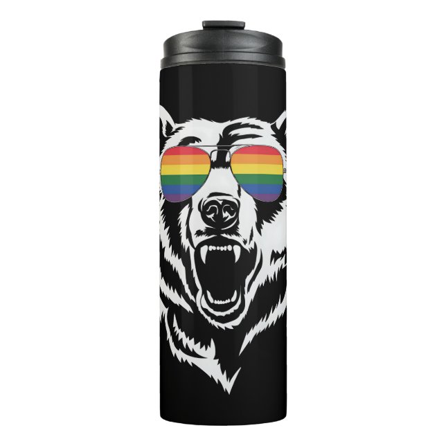 Bear Gay LGBTQ Rainbow Sunglasses Pride Flag Thermal Tumbler (Front)