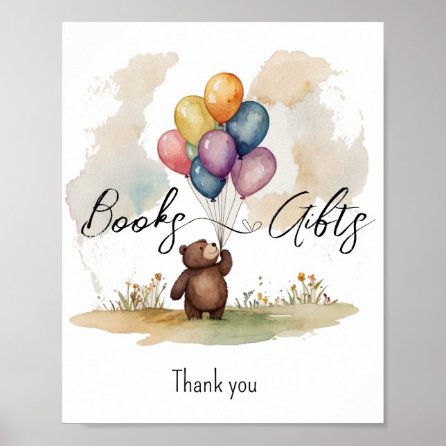 Bear Gender Neutral Baby Shower Books and Gifts Poster (Front)