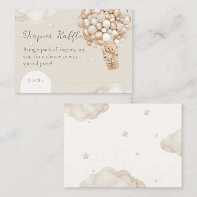 Bear Gender Neutral Baby Shower Diaper Raffle Enclosure Card (Front/Back)