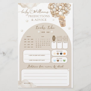 Bear Gender Neutral Baby Shower Prediction Game