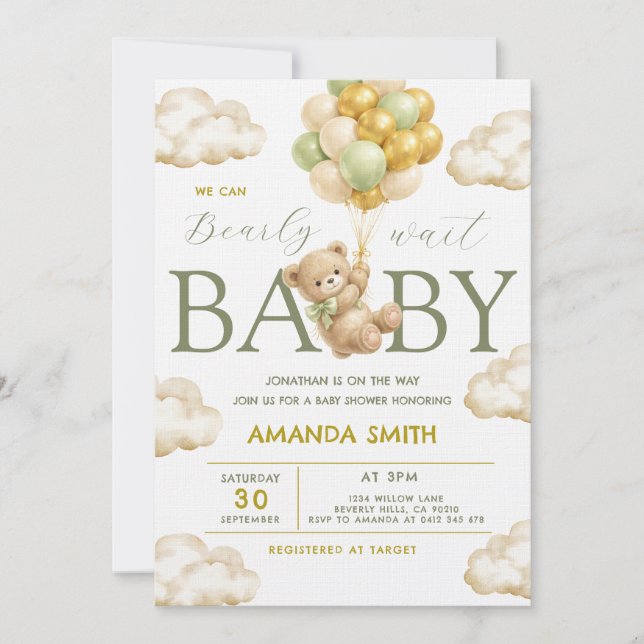 Bear Gender Neutral Baby Sprinkle Invitation (Front)