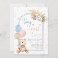 Bear Gender Reveal Baby Shower Invitation