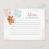 Bear Gender Reveal Balloon Gold Star Advice Card