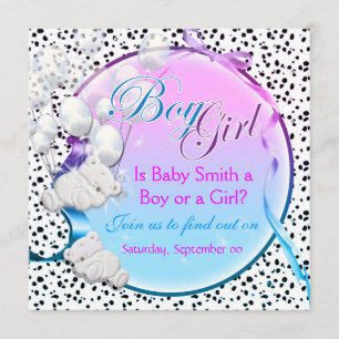 Bear gender reveal boy girl party invitation