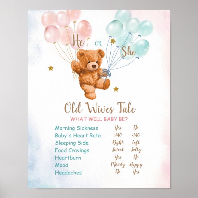 Bear Gender Reveal Old Wives Tales Poster (Front)