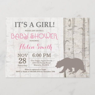 Bear Girl Baby Shower Invitation Rustic Woodland