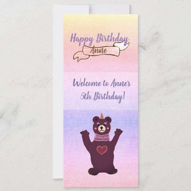 Bear Girl's Birthday Party Invitations (Front)
