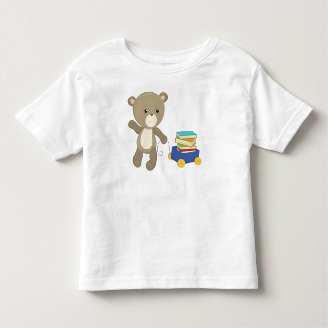 Bear Going To School, Brown Bear, Cute Bear, Books Toddler T-Shirt (Front)