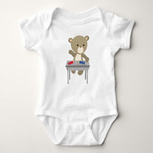 Bear Going To School, Brown Bear, Cute Bear, Desk Baby Bodysuit