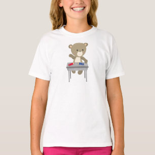 Bear Going To School, Brown Bear, Cute Bear, Desk T-Shirt
