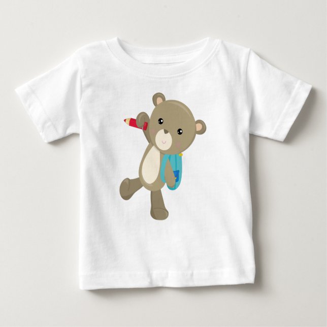 Bear Going To School, Cute Bear, Backpack, Pencil Baby T-Shirt (Front)