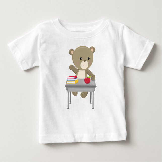 Bear Going To School, Cute Bear, Brown Bear, Desk Baby T-Shirt (Front)
