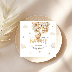 Bear Gold Beige Balloons Baby Shower  Napkin