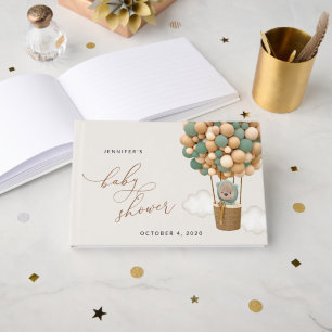 Bear, Green Balloons, Hot Air Balloon, Baby Shower Guest Book