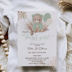 Bear Green Boho Baby Shower Invitation