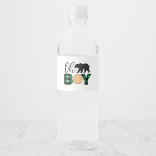 Bear green Buffalo plaid baby shower Water Bottle Label