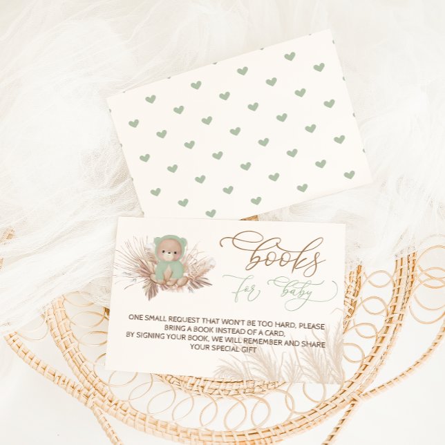 Bear Green Hoodie Baby Shower Book Request Enclosure Card (Creator Uploaded)