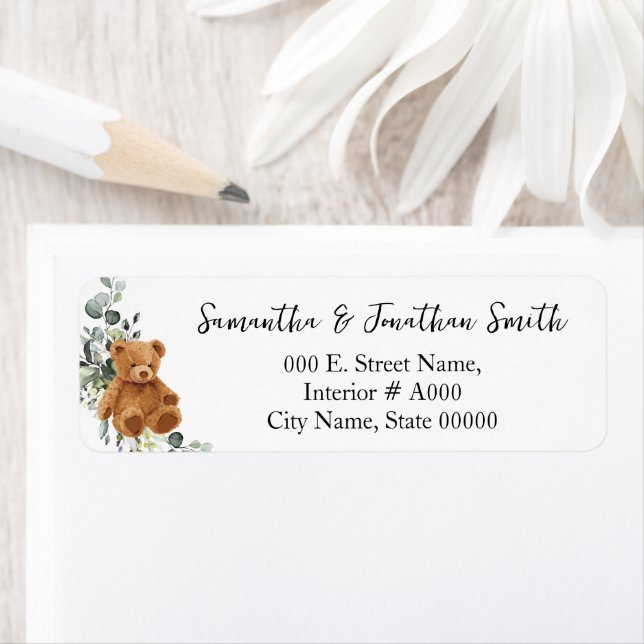 Bear Greenery Baby Shower Return Address Label (Insitu)