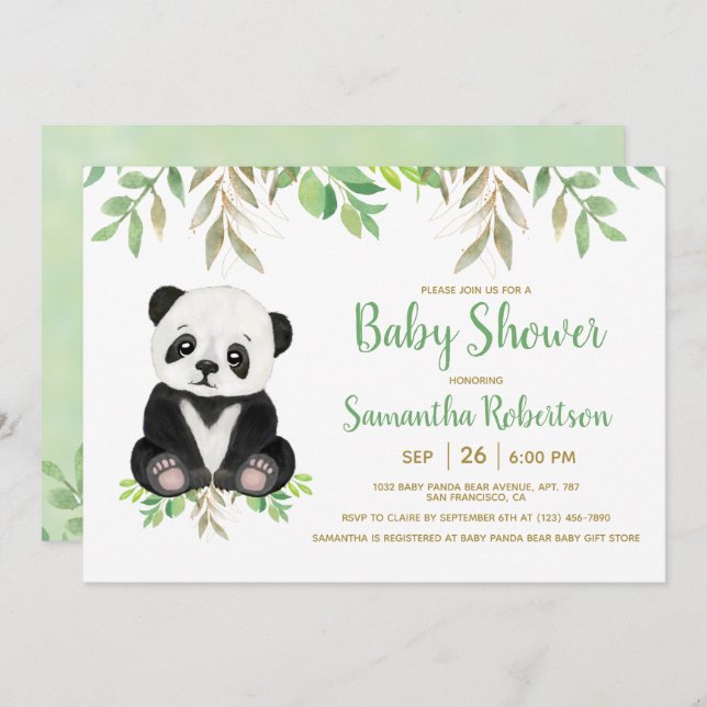Bear Greenery Gender Neutral Baby Shower Invitation (Front/Back)