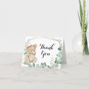 Bear Greenery Gold Baby Shower Thank you Card