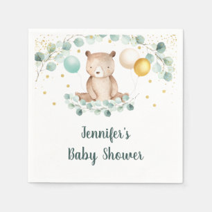 Bear Greenery Gold Gender Neutral Baby Shower Napkin